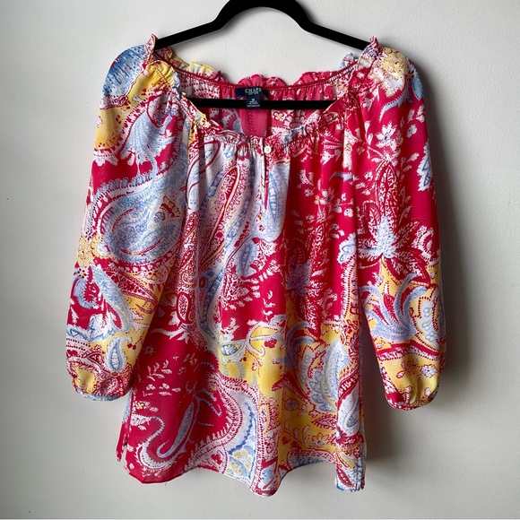 Chaps Multi Color Paisley Print Scoop Neck Blouse Top ~ Size Medium - Picture 16 of 16